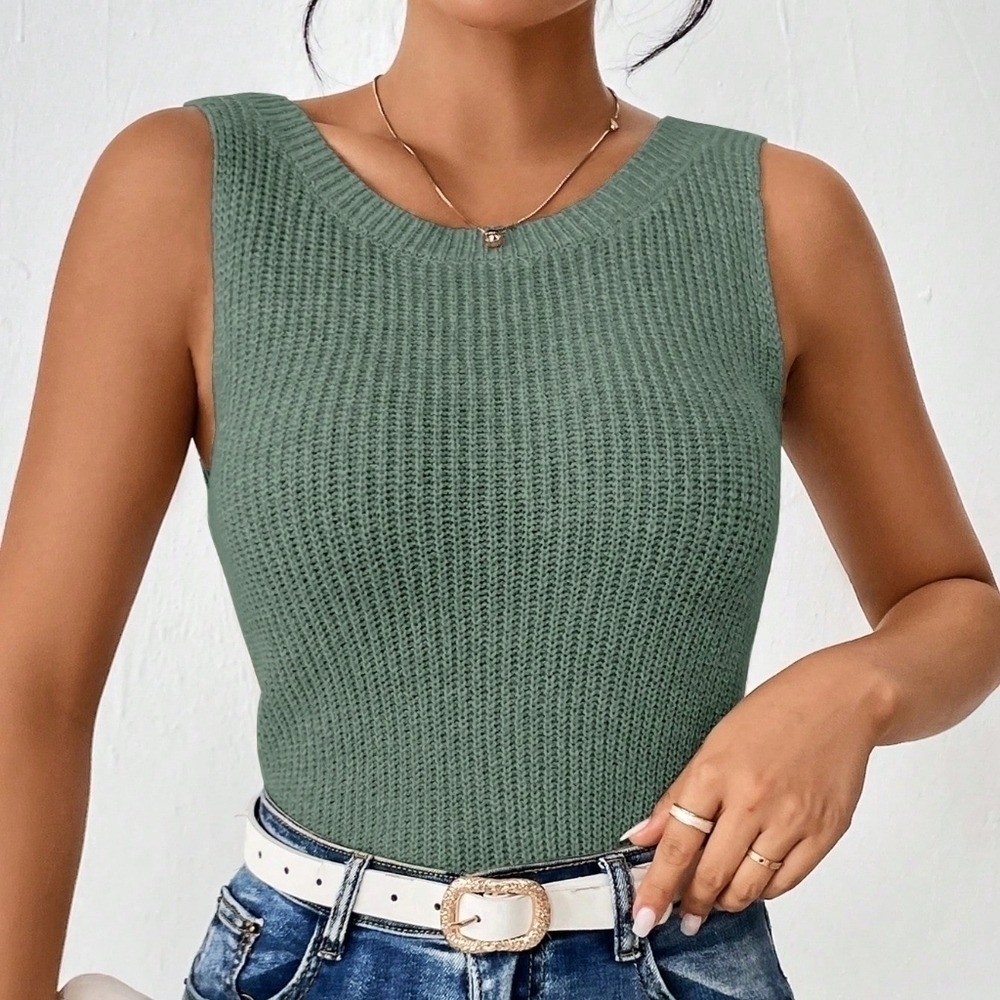 Women's Solid Color Simple Daily Sweater Vest - Picture 2 of 5